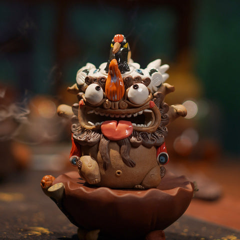Celestial Crane & Pixiu Jingdezhen Handmade Tea Pet – Backflow Incense Burner | Traditional Chinese Gift