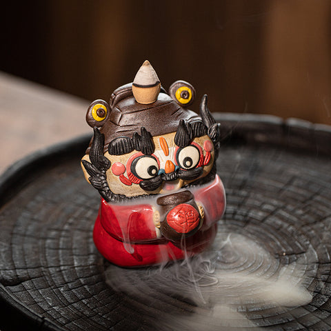 Ceramic Kung Fu Tea Pet – Zhong Kui Figurine & Incense Holder | Backflow & Stick Burner | Traditional Chinese Tea Gift