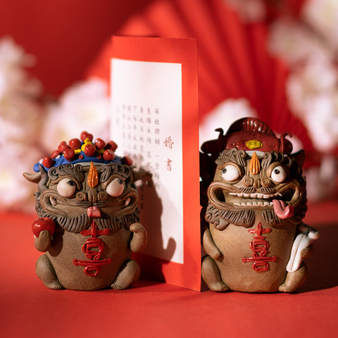 Bride & Groom Tea Pet Set – Elegant Wedding Gift for Couples | High-End Chinese Cultural Decor (Set of 2)