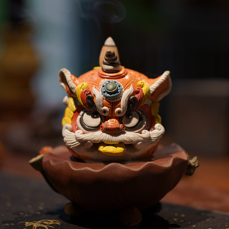 Chinese Lion Dance-Inspired Tea Pet – Backflow Incense Burner | Jingdezhen Porcelain | Traditional Chinese Gift