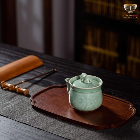 "Hope for Son to Succeed" Celadon Quick Pot | Tu Renzhai Celadon Fair Cup with Dragon Motif | Oriental Gift of Blessings | Handmade Chinese Ceramic