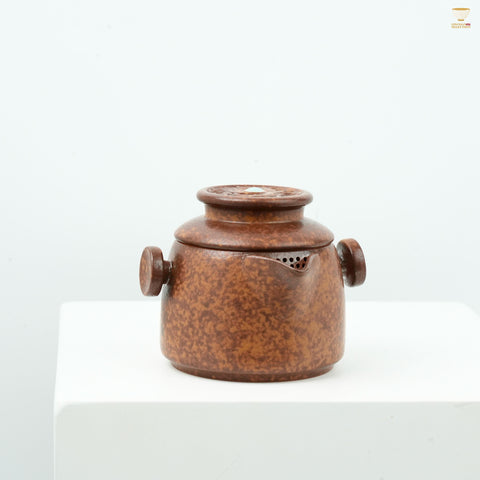 Huang Can Celadon Rust-Glaze Vermilion Bird Hand-Grip Teapot | Handcrafted Gongfu Teaware with Vintage Texture & Oriental Elegance