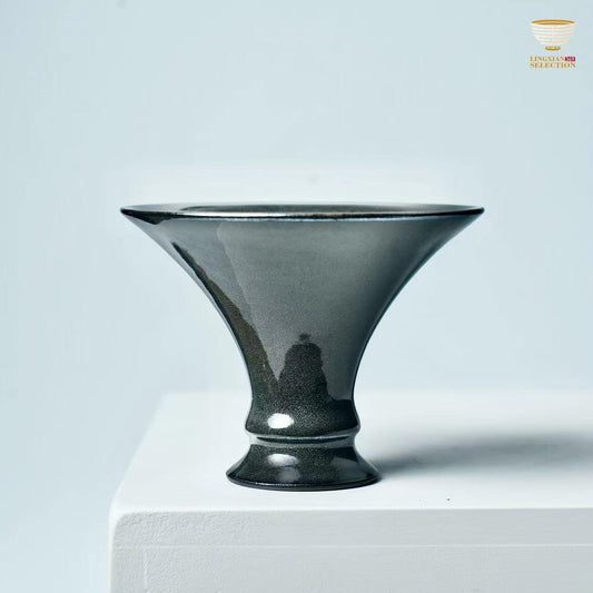 【BaiDing Kiln · Gray Shell  Tall Bamboo Hat Teacup】｜Handcrafted Gongfu Tea Bowl｜Elegant Jian Zhan Style｜Perfect for Traditional Brewing