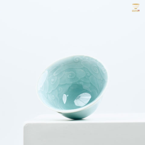 Celadon Relief Teacup by Lei Huixian | Glossy Jade-Like Glaze | Ideal for Daily Use or Gifting | Affordable Artisan Craft