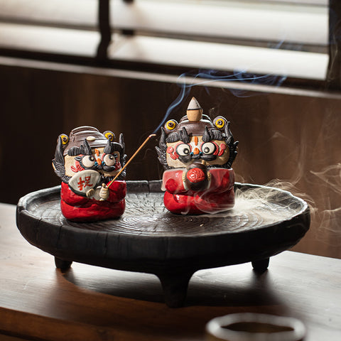 Ceramic Kung Fu Tea Pet – Zhong Kui Figurine & Incense Holder | Backflow & Stick Burner | Traditional Chinese Tea Gift