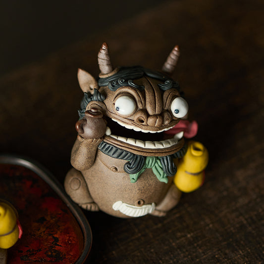 Pixiu Tea Boy Figurine – Tea Pet & Stick Incense Holder | Blessings of Fortune and Prosperity | Traditional Chinese Tea Gift