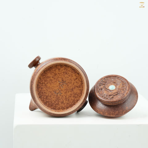 Huang Can Celadon Rust-Glaze Vermilion Bird Hand-Grip Teapot | Handcrafted Gongfu Teaware with Vintage Texture & Oriental Elegance