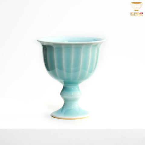 Jin Hongyang Celadon Pink Blue Lotus Goblet Cup｜Handcrafted Porcelain · Elegant Stemware · Neo-Chinese Aesthetic · For Tea & Wine