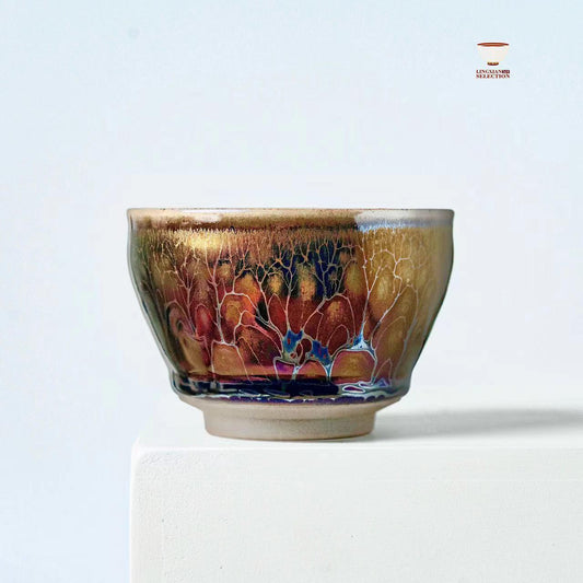 Jianzhan “Golden Age” Zun Shape Teacup by Master Chen Huizhong | Handmade Tenmoku Glaze · Iridescent Gold Finish · Collectible Gongfu Teaware | Elegant Gift Choice