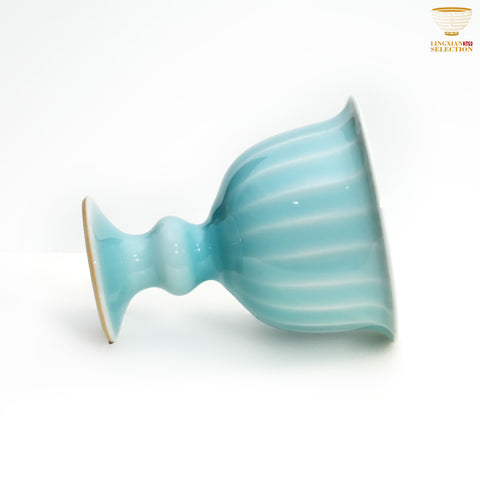 Jin Hongyang Celadon Pink Blue Lotus Goblet Cup｜Handcrafted Porcelain · Elegant Stemware · Neo-Chinese Aesthetic · For Tea & Wine