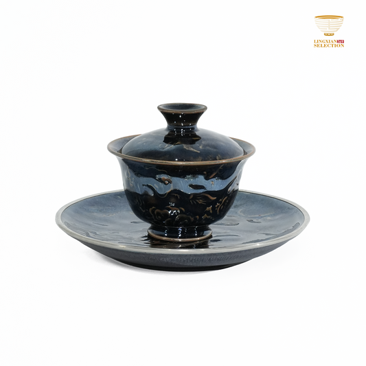 Bai Ding · Hidden Dragon Three Pieces Gaiwan | Flowing Iridescent Glaze · Subtle Majesty · Handcrafted Jian Ware Teaware