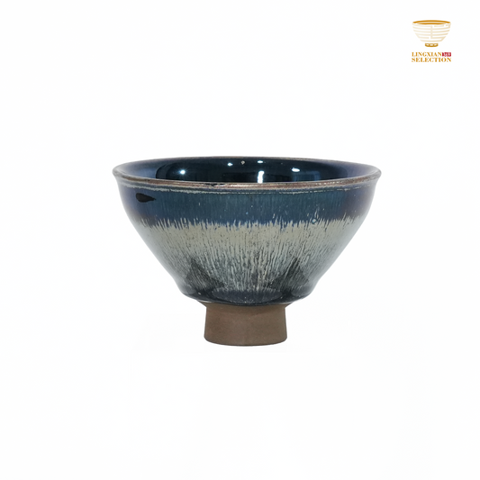 Bai Ding · Water Sprout Pedestal Cup | Fluid Grace · Luminous Glaze Fire · Handcrafted Jian Ware Teacup