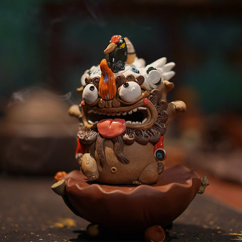 Celestial Crane & Pixiu Jingdezhen Handmade Tea Pet – Backflow Incense Burner | Traditional Chinese Gift