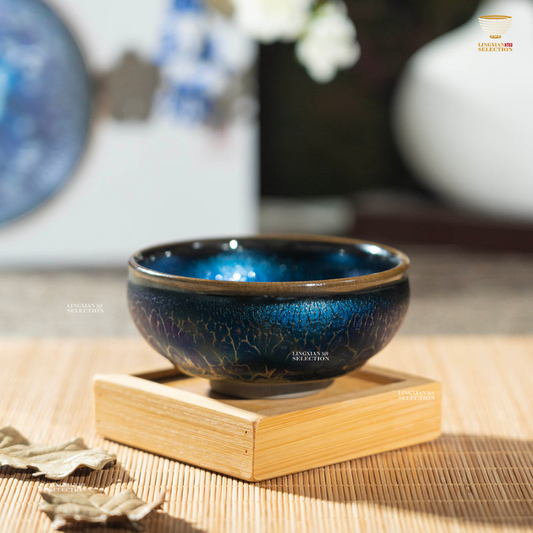 【Blue Elf Incense Burner Shape - Master Chen Huizhong's representative works】 Jianzhan Tea Cup – Handmade Tenmoku Glaze, Blue Crystal Dragon Scale Pattern, Traditional Chinese Ceramic Gift for Gongfu Tea Lovers, Collectible with Gift Box