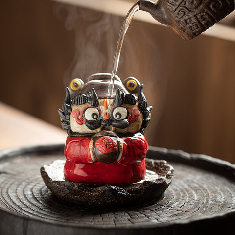 Ceramic Kung Fu Tea Pet – Zhong Kui Figurine & Incense Holder | Backflow & Stick Burner | Traditional Chinese Tea Gift