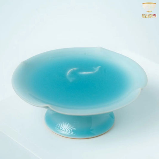 【Jin Hongyang Celadon Pedestal Tray/Double Carp Plate】3D Koi Motif｜High-Temperature Glaze｜Elegant Display for Tea & Incense Rituals