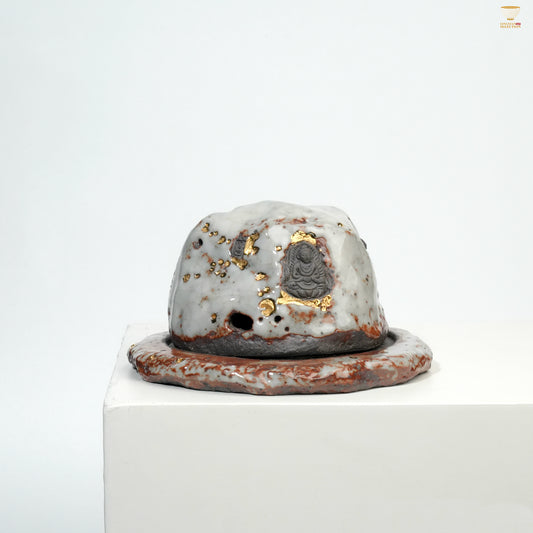 Gao Yue · Shino Ware Incense Burner｜Handmade Wood-Fired Ceramic · Natural Stone Texture · Kintsugi Aesthetics · Zen Art Decor