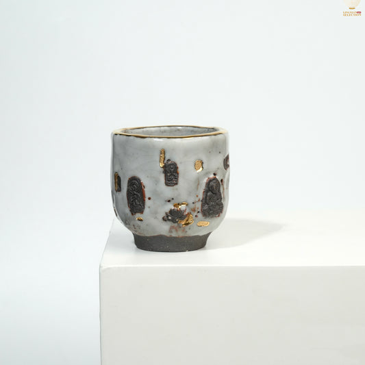 Gao Yue · Shino Ware Dunhuang Buddha Teacup | Handmade Wood-Fired Ceramic Cup | Buddha Relief · Kintsugi Art · Collectible Zen Teaware