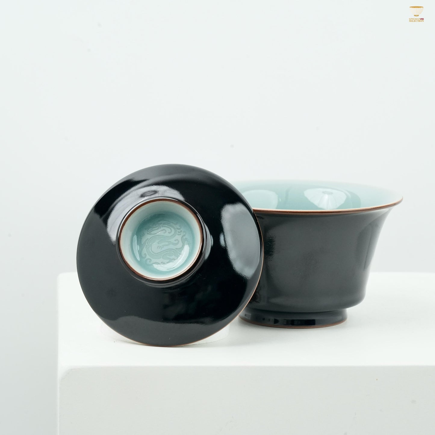 [Huang Can Celadon | Black Glaze Elegance] Handcrafted Chinese Teaware  – Shadow Celadon Gaiwan with Dragon Relief Saucer ｜High-Fired Porcelain · Oriental Aesthetics · Collectible Quality Drinkware