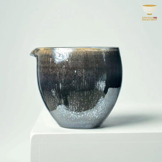 Baiding Jian Zhan Latent Grain Sharing Cup | Handmade Black-Glaze Relief | Timeless Oriental Elegance · Collectible Ceramic Gift