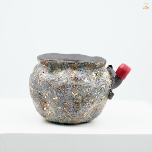 Gaoyue · Aged Rock-Mineral  Hand-Pinched Persimmon Fair Cup | Primal Wabi-Sabi Aesthetic | Handmade Mineral Teaware