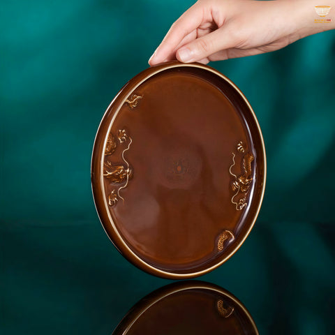 Cloud-Rise Dragon Gallop" Celadon Teapot Holder｜Handcrafted by Tu Renzhai · Carved Dragon Motif · Classical Elegance for the Modern Tea Table