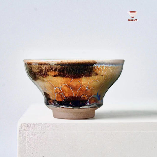 Jianzhan “Golden Age” Magnolia Shape Teacup by Master Chen Huizhong | Handmade Tenmoku Glaze · Iridescent Gold Finish · Collectible Gongfu Teaware | Elegant Gift Choice