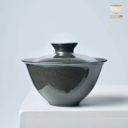 【BaiDing Kiln · Gray Shell Glaze Gaiwan】｜Handcrafted Gongfu Tea Bowl｜Elegant Jian Zhan Style｜Perfect for Traditional Brewing