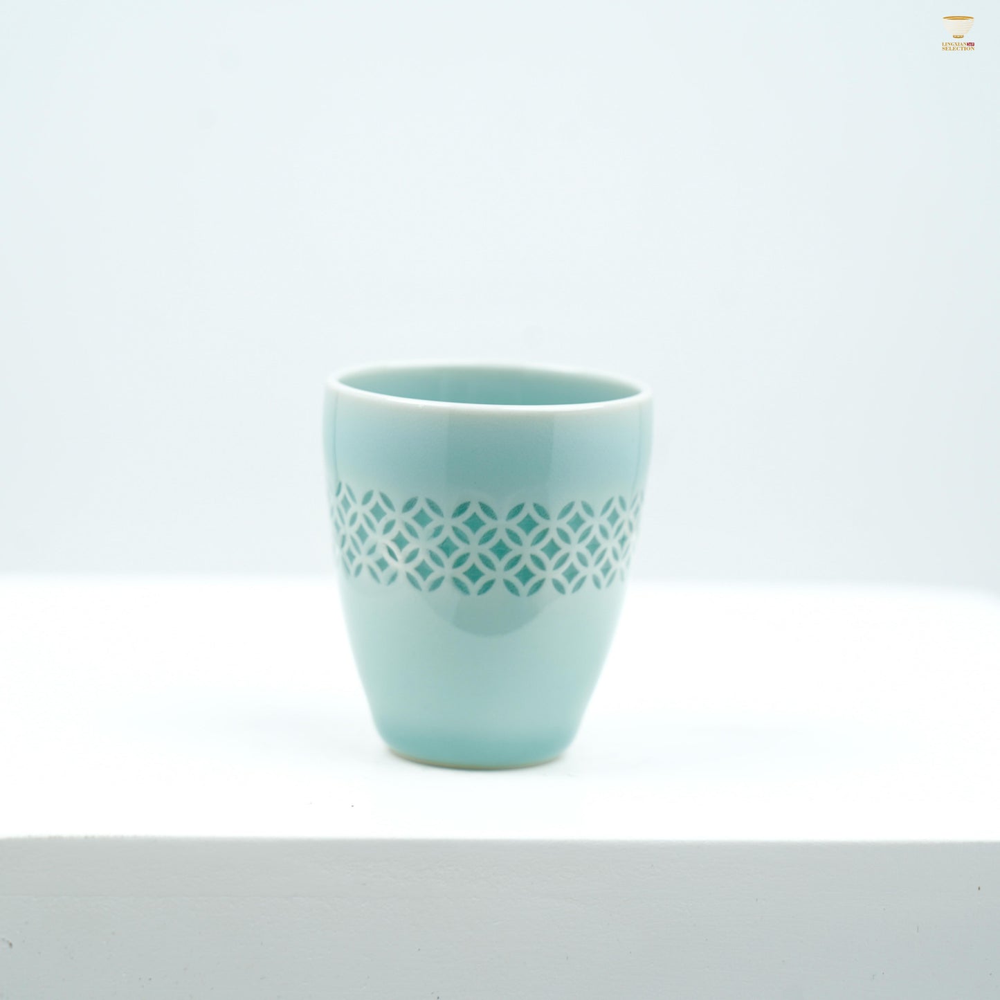 【Celadon Window Cup From Lei Huixian】Celadon Hollow-carved Teacup with Translucent Geometric Pattern – Elegant Gongfu Tea Ceremony Cup