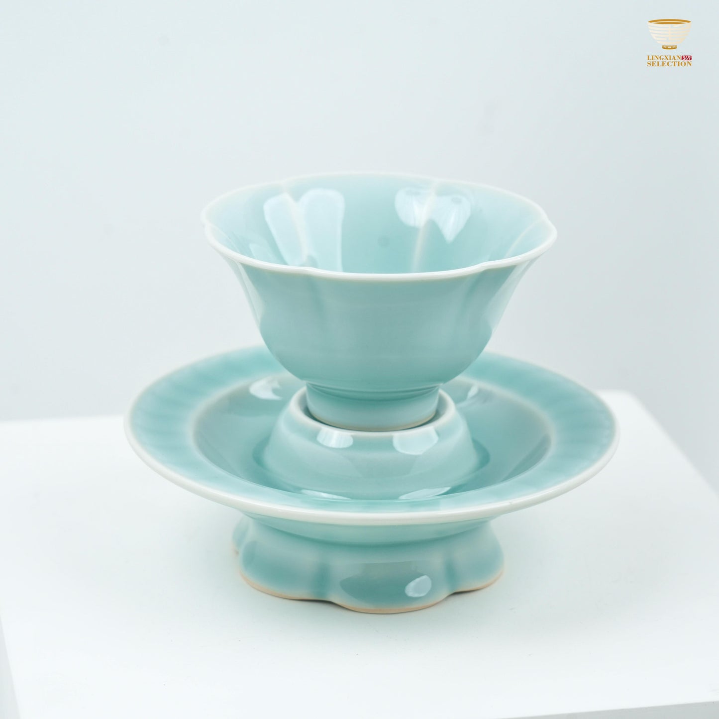 【Diplomatic Gift in Hangzhou Asian Games From Lei Huixian】Elegant Celadon Tea Set | Flower Cup & Carved Jar | Aesthetic Chinese Teaware Gift Set | Artisan Porcelain for Collectors