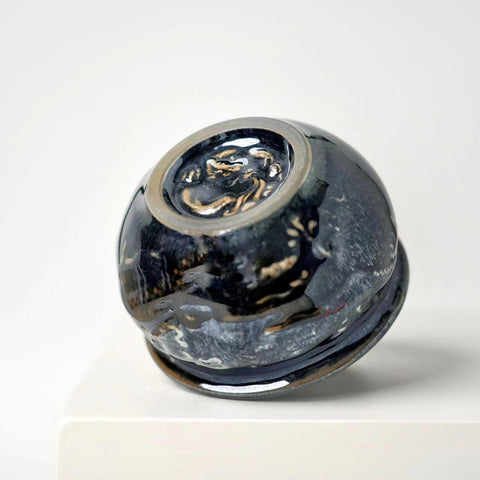 Baiding Studio “Hidden Dragon” Celestial Glaze Tea Cup | Hand-Sculpted Relief with Shifting Light | Premium Eastern Teaware for Collectors & Connoisseurs