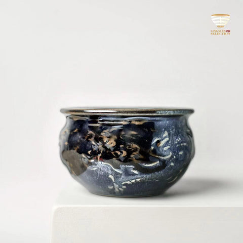 Baiding Studio “Hidden Dragon” Celestial Glaze Tea Cup | Hand-Sculpted Relief with Shifting Light | Premium Eastern Teaware for Collectors & Connoisseurs